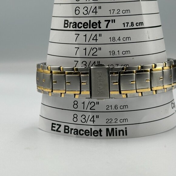 Pulsar Chronograph Watch Men Silver Gold Two-Tone Blue Dial New Battery 8.25" - Picture 11 of 12